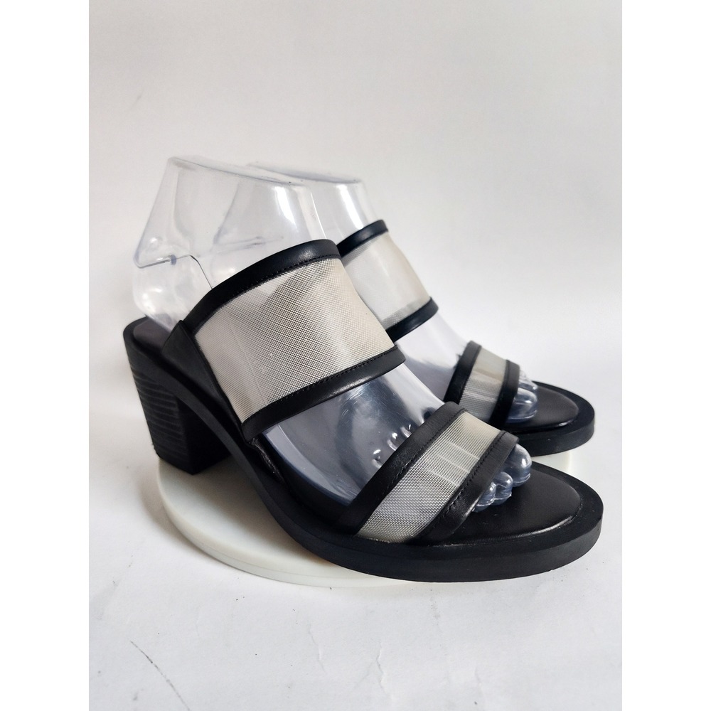 Kelsi Dagger Brooklyn Sandals 6.5 Y2k Block Heel Mesh Black Silver Leather Mule